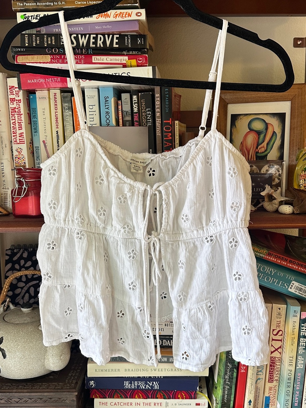 American Eagle Outfitters White Eyelet Tie-Front Camisole